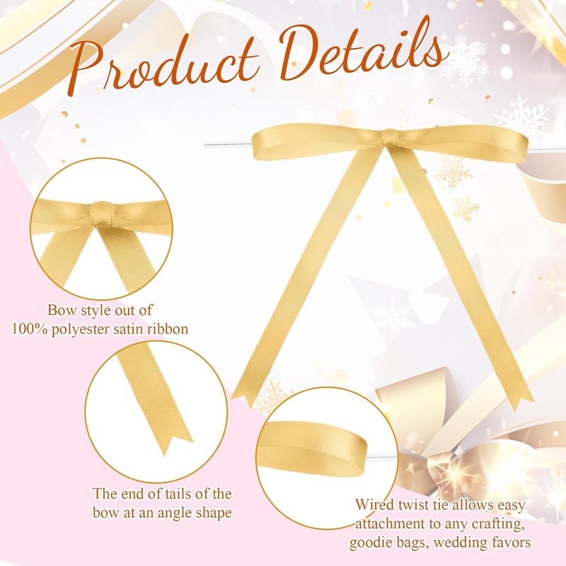 Riceshoot Store Gold 50 Pcs Stain Ribbon Bows 5x7 Inch Twist Tie Bows for Gift Wrapping Cake Treat Bags Craft DIY Gift Wedding Baby Shower Birthday Party Decorations - Image 4